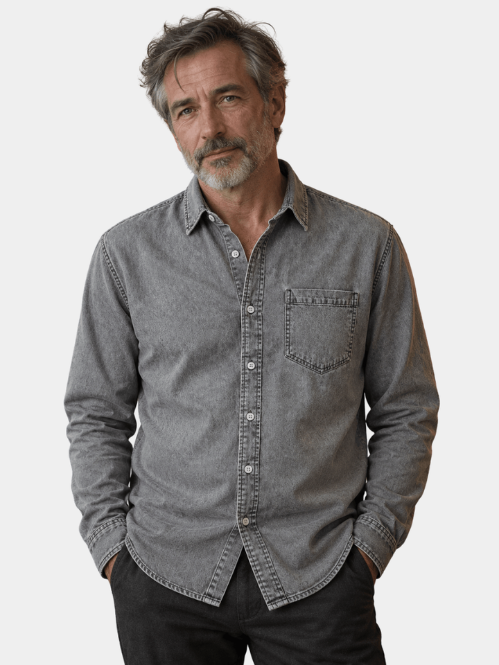 PRE-WASHED DENIM SHIRT FOR MEN