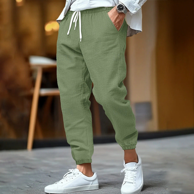 HIGH WAIST LINEN TROUSERS FOR MEN