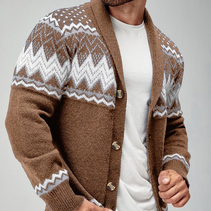GEOMETRIC PATTERN CARDIGAN SWEATER FOR MEN