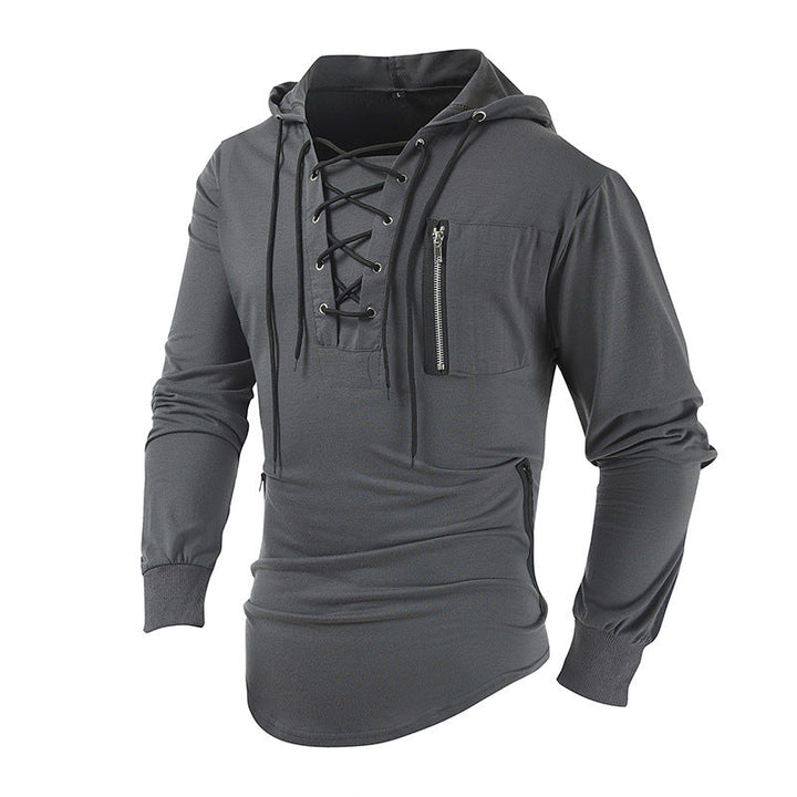 LACE-UP KNIT HOODIE FOR MEN
