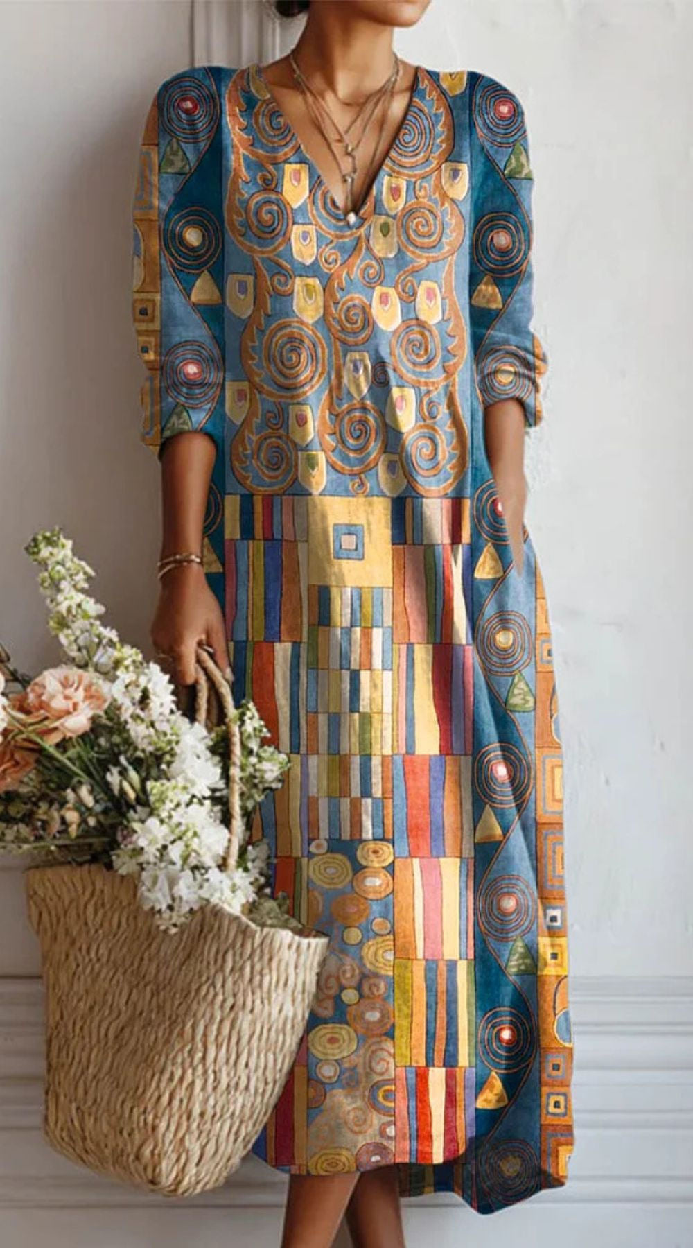BEAUMONT NICE | ROBE MIDI EN LIN FLORAL ANCIEN POUR FEMMES