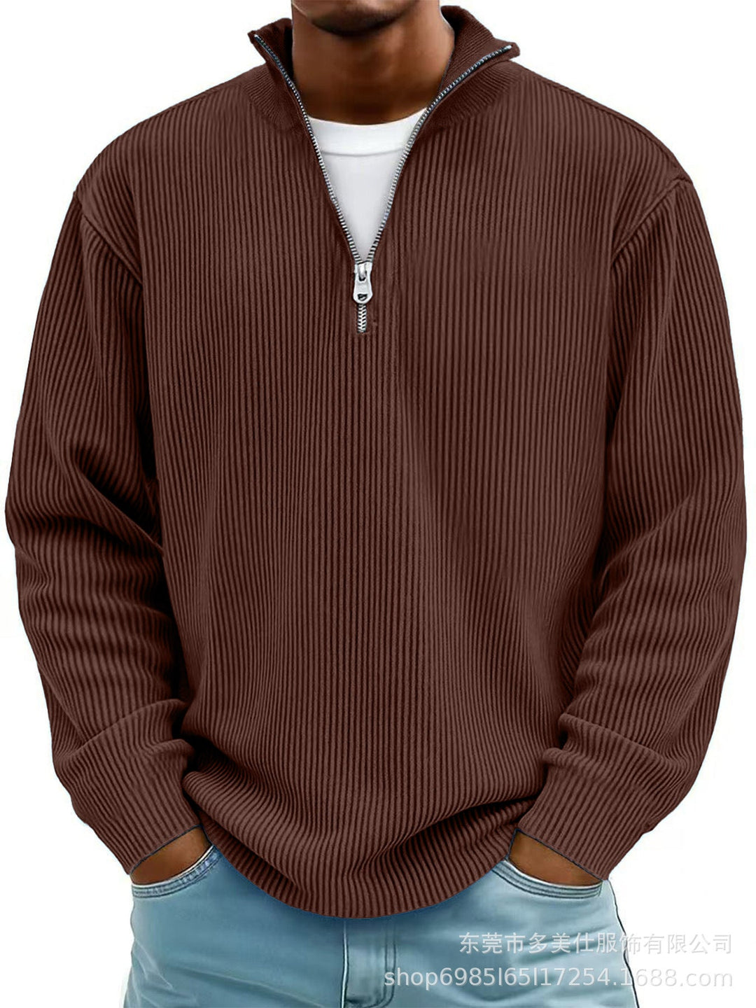 RIBBED ZIP NECK JUMPER FOR MEN