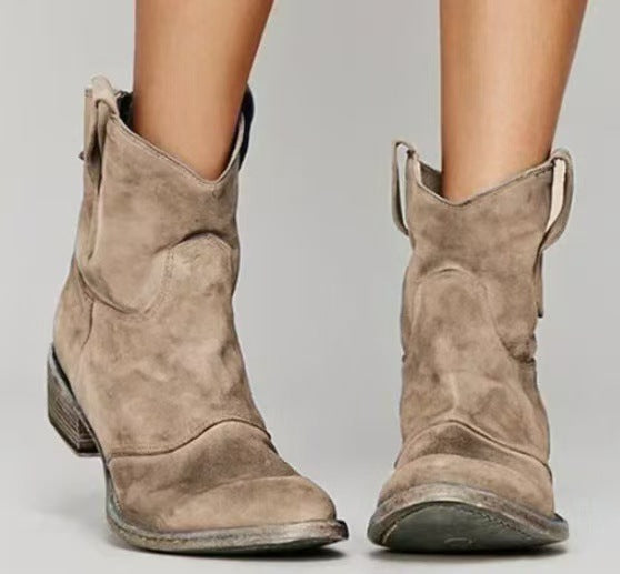 BEAUMONT NICE | BOTTES CLASSIQUES EN DAIM À TALONS BLOCS WESTERN POUR FEMMES