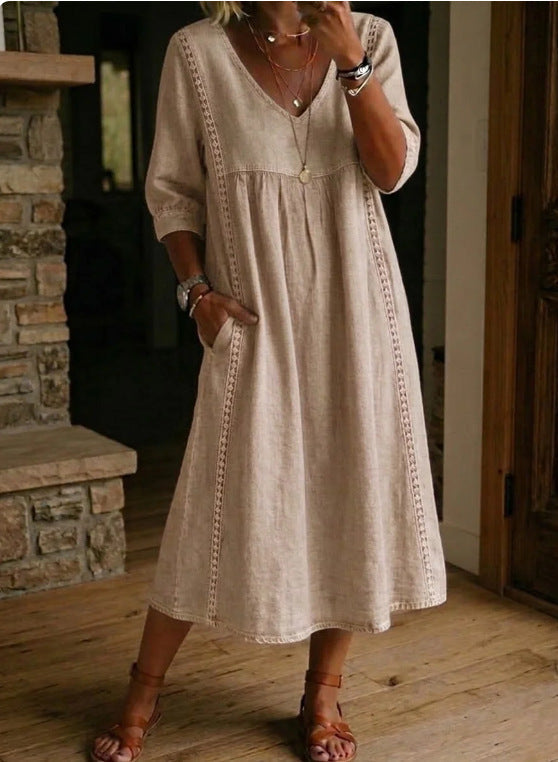 BEAUMONT NICE | ROBE MIDI CLASSIQUE COL V FEMME