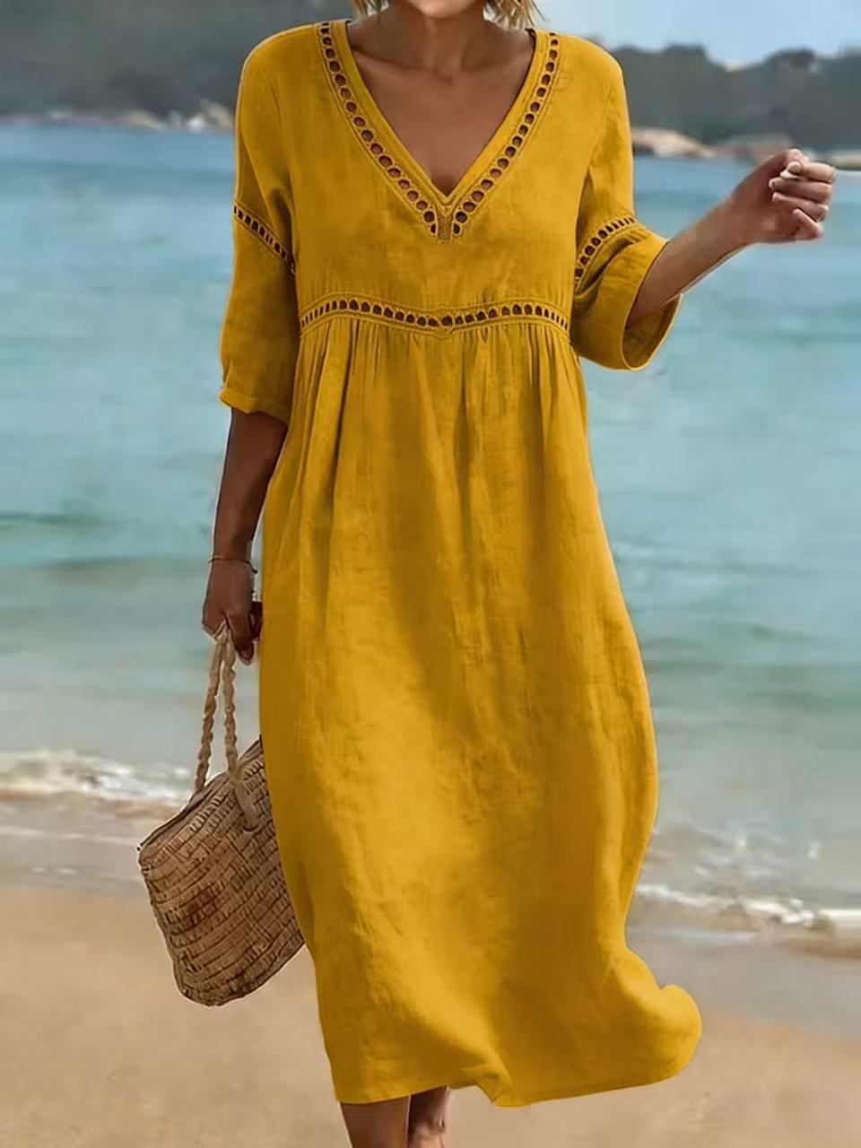 BEAUMONT NICE | CHIC ROBE MIDI À COL EN V POUR FEMMES