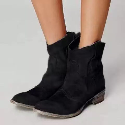 BEAUMONT NICE | BOTTES CLASSIQUES EN DAIM À TALONS BLOCS WESTERN POUR FEMMES