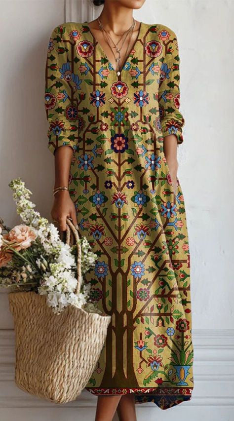 BEAUMONT NICE | ROBE MIDI EN LIN FLORAL ANCIEN POUR FEMMES