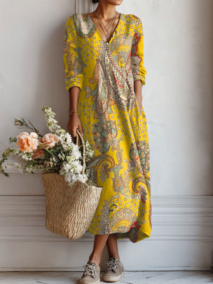 BEAUMONT NICE | ROBE MIDI EN LIN FLORAL ANCIEN POUR FEMMES