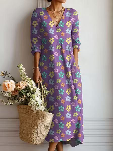 BEAUMONT NICE | ROBE MIDI EN LIN FLORAL ANCIEN POUR FEMMES