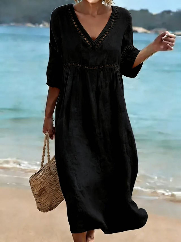BEAUMONT NICE | CHIC ROBE MIDI À COL EN V POUR FEMMES