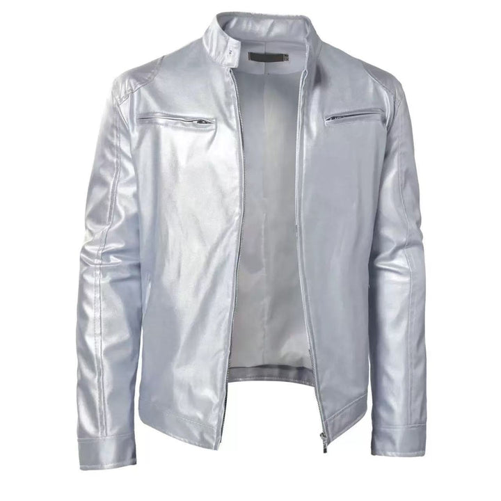 STAND COLLAR PU JACKET FOR MEN