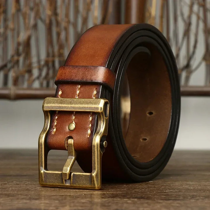 COWHIDE BRASS BUCKLE BELT FOR MEN