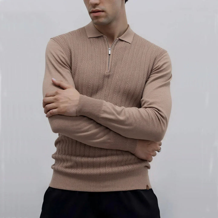 TEXTURED ZIPPER POLO FOR MEN