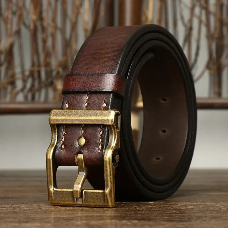 COWHIDE BRASS BUCKLE BELT FOR MEN