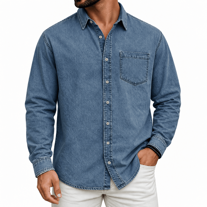 PRE-WASHED DENIM SHIRT FOR MEN