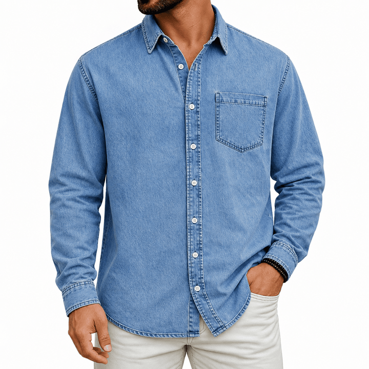 PRE-WASHED DENIM SHIRT FOR MEN