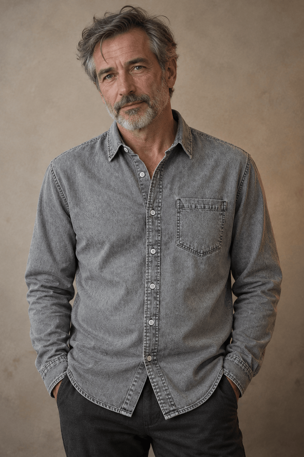 PRE-WASHED DENIM SHIRT FOR MEN