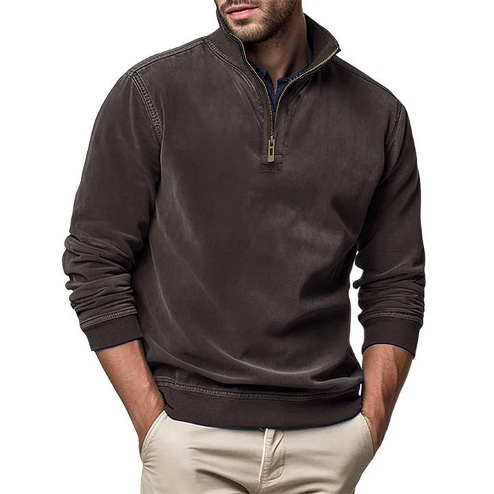 RAISED COLLAR ZIP SWEATER FOR MEN