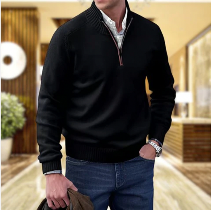 ZIPPERED KNIT PULLOVER FOR MEN