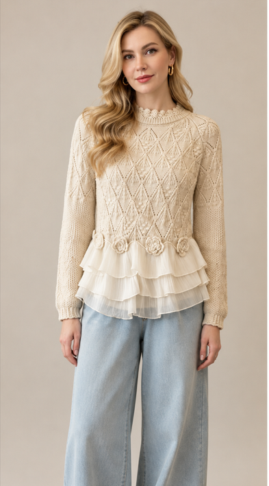 Odile | Pull en maille à volants