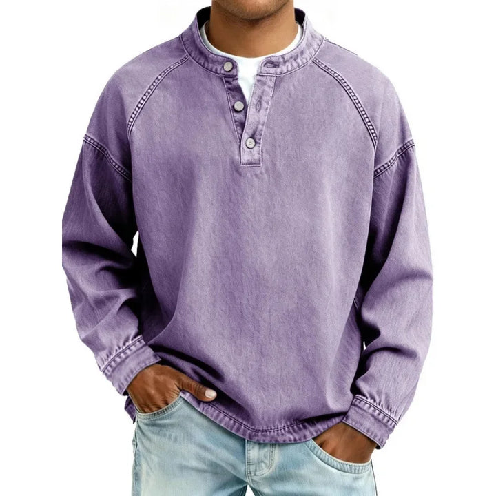 DENIM-LOOK HENLEY SHIRT FOR MEN