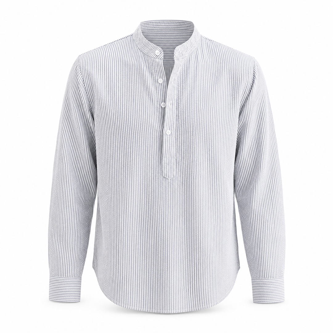 STRIPED BAND COLLAR SHIRT FOR MEN