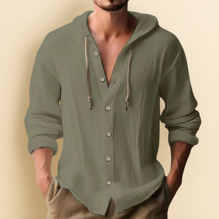 COTTON LINEN HOODIE SHIRT FOR MEN