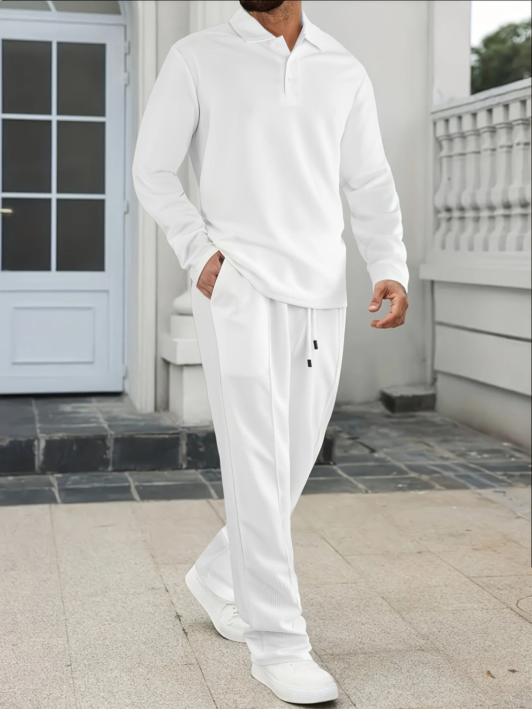 SOLID KNIT TWO-PIECE SET FOR MEN