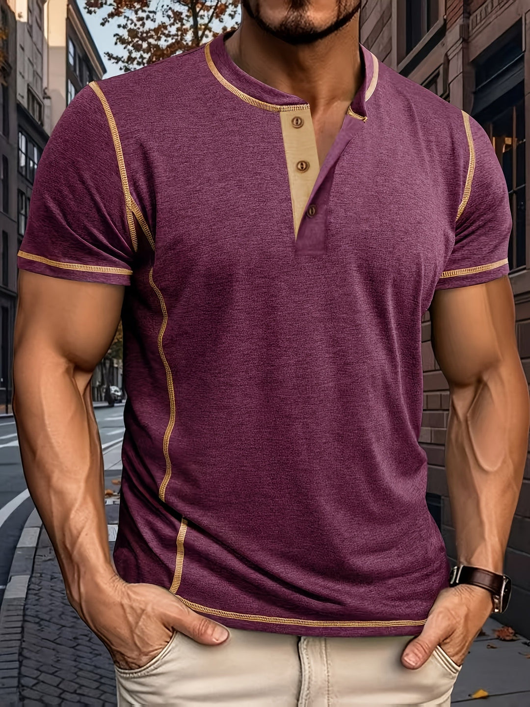 COLOUR BLOCK HENLEY SHIRT FOR MEN
