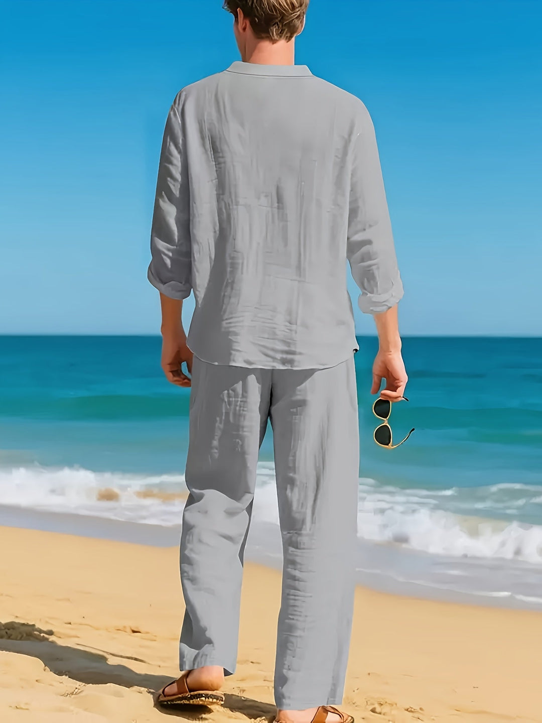 V-NECK LINEN SET FOR MEN