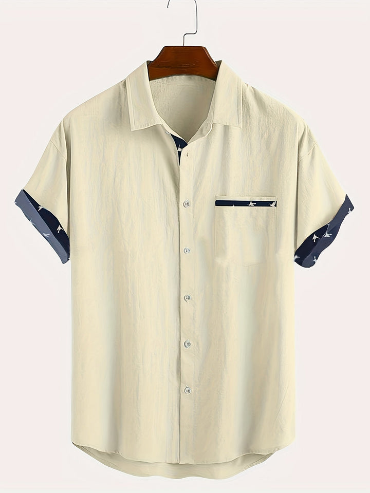 LINEN BLEND LAPEL SHIRT FOR MEN