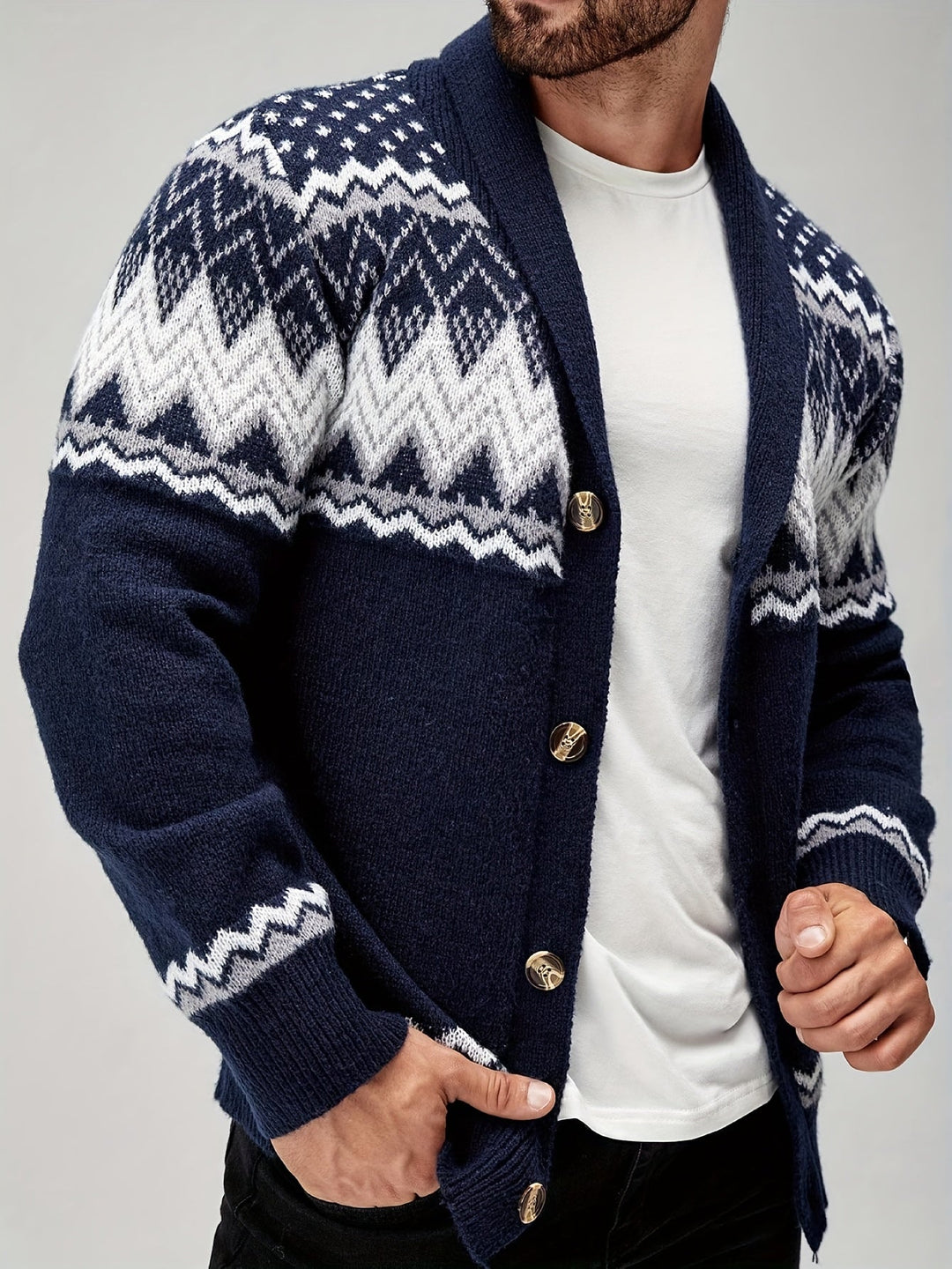 GEOMETRIC PATTERN CARDIGAN SWEATER FOR MEN