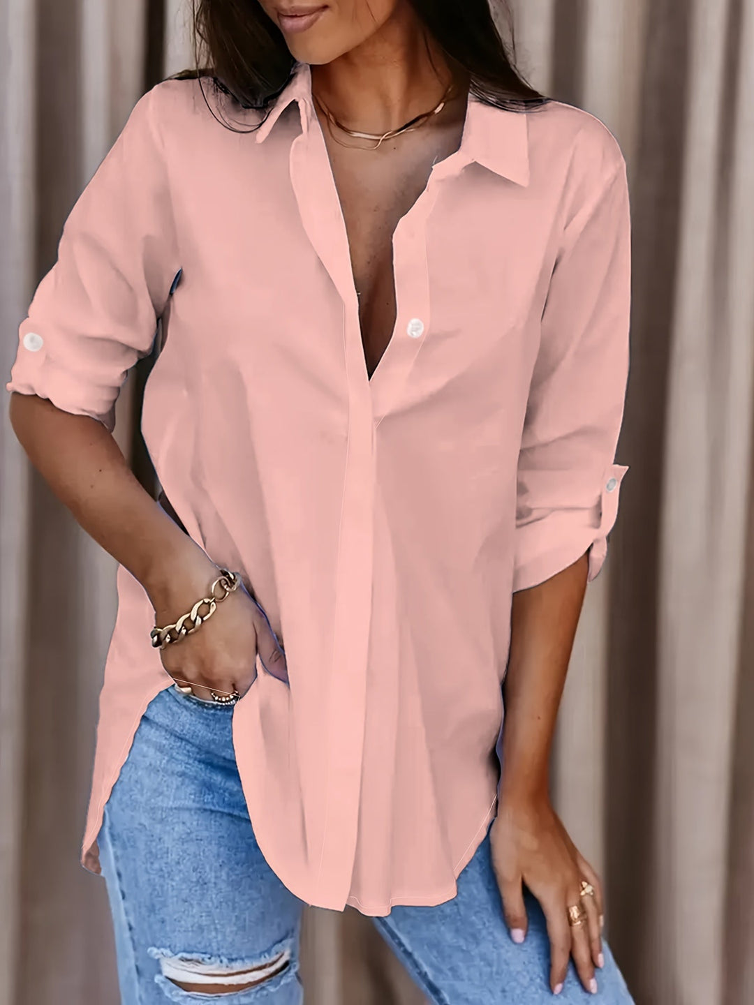 BEAUMONT NICE | BLOUSE À COL EN V BOUTONNÉE POUR FEMMES