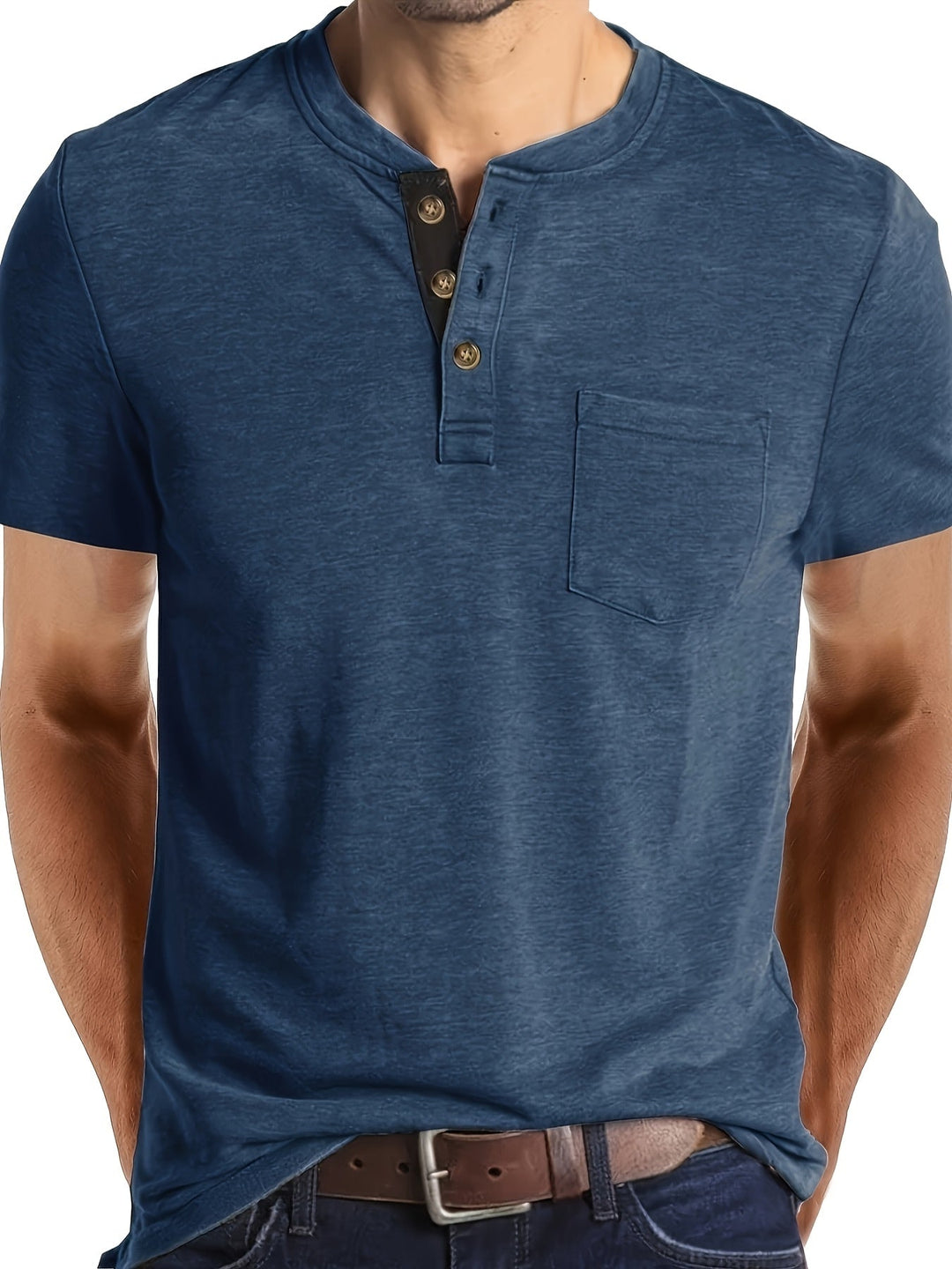 COTTON BLEND HENLEY TOP FOR MEN