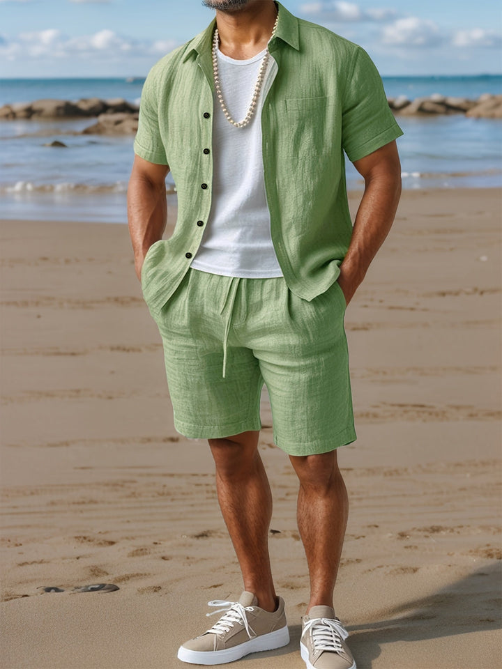 BELTED SHIRT SHORTS SET FOR MEN