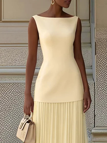 BEAUMONT NICE | ROBE LONGUE SANS MANCHES À PLIS POUR FEMMES