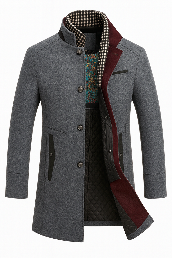 COLORBLOCK WOOL OVERCOAT FOR MEN