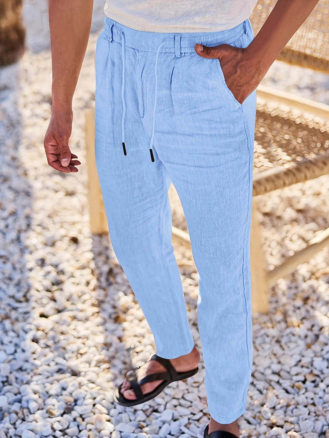 STRAIGHT LEG LINEN TROUSERS FOR MEN
