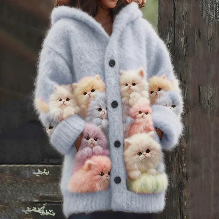 Kelsey - Gilet à capuche tout doux avec chats