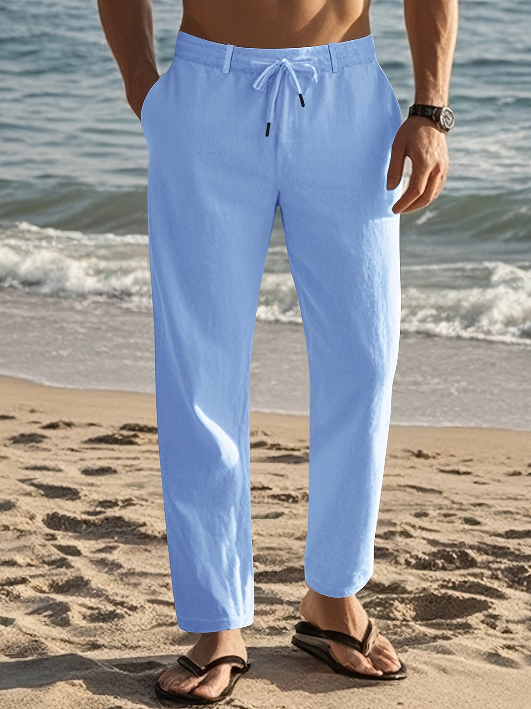 SOLID LINEN TROUSERS FOR MEN