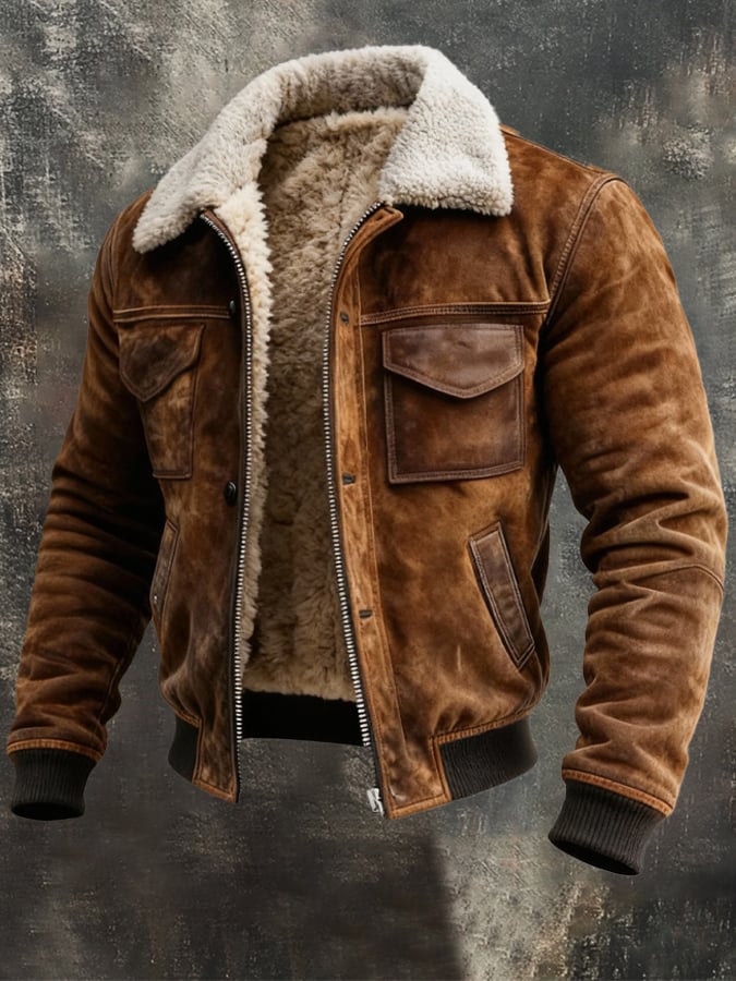 Harlan - Blouson aviateur homme effet daim doublé sherpa