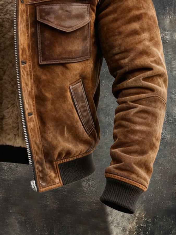 Harlan - Blouson aviateur homme effet daim doublé sherpa