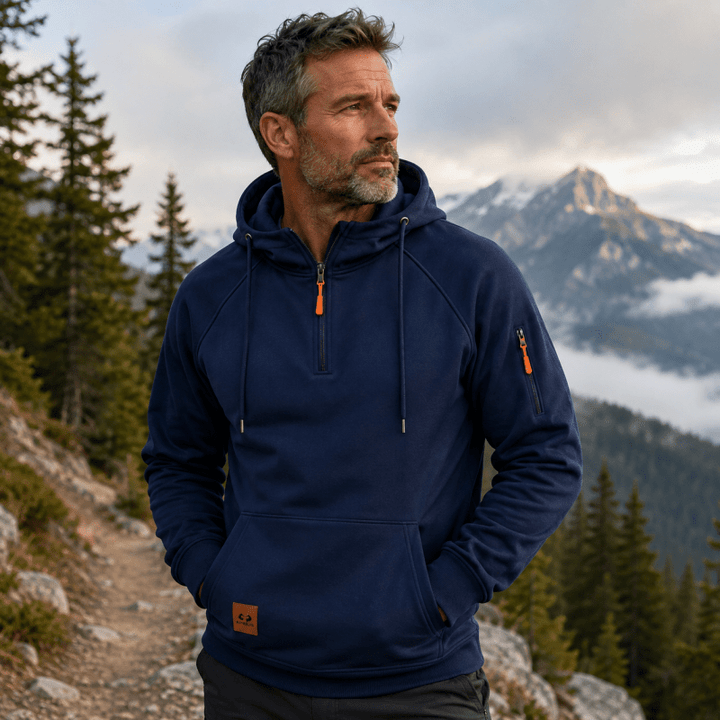HALF ZIP HOODED SWEATSHIRT FOR MEN