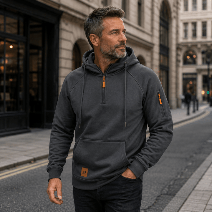 HALF ZIP HOODED SWEATSHIRT FOR MEN