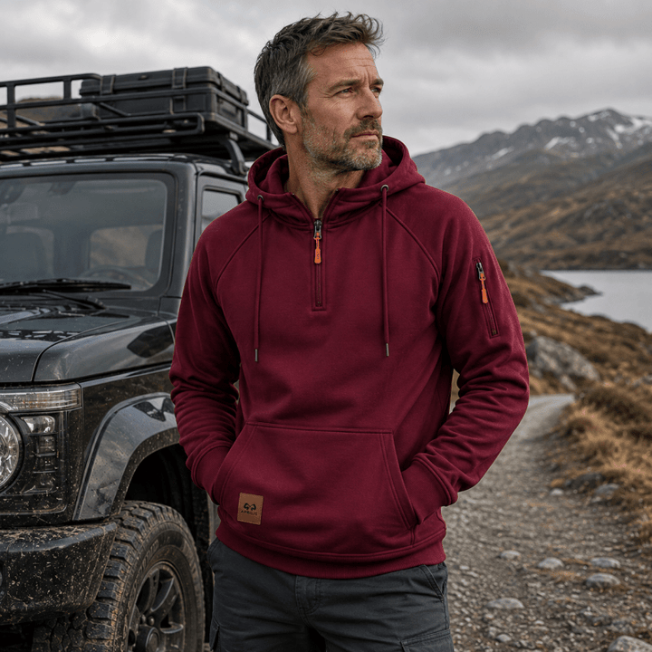 HALF ZIP HOODED SWEATSHIRT FOR MEN