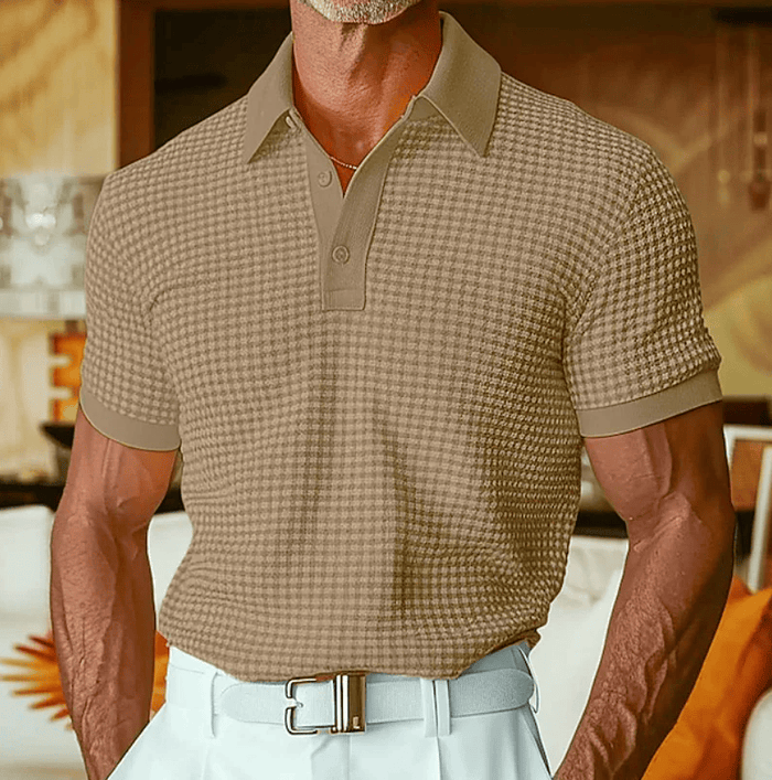 CHECKERED TEXTURE POLO SHIRT FOR MEN