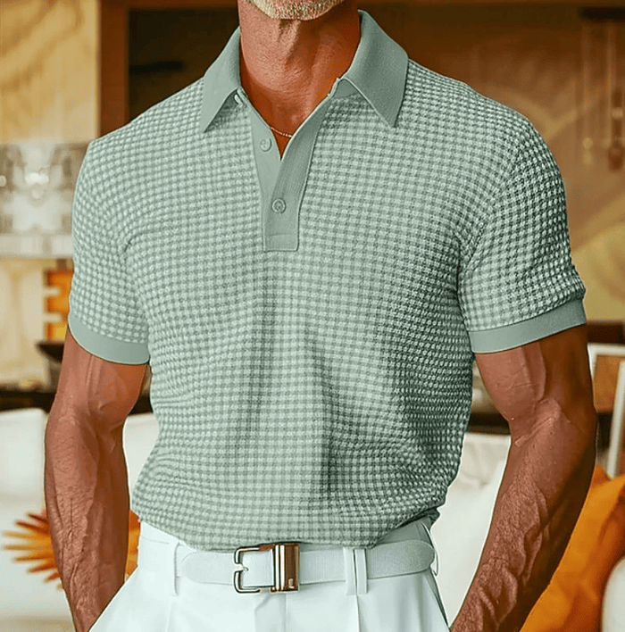 CHECKERED TEXTURE POLO SHIRT FOR MEN