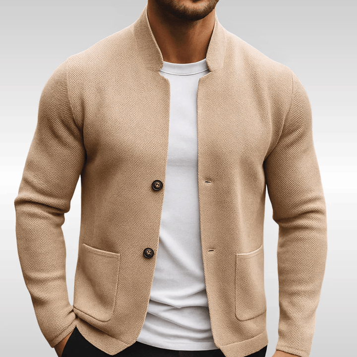 TEXTURED KNIT BUTTON JACKET FOR MEN