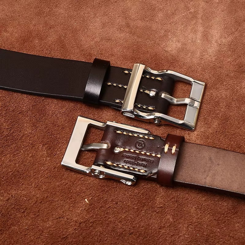 COWHIDE BRASS BUCKLE BELT FOR MEN