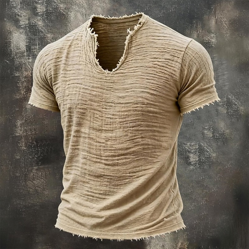 TEXTURED V-NECK T-SHIRT FOR MEN